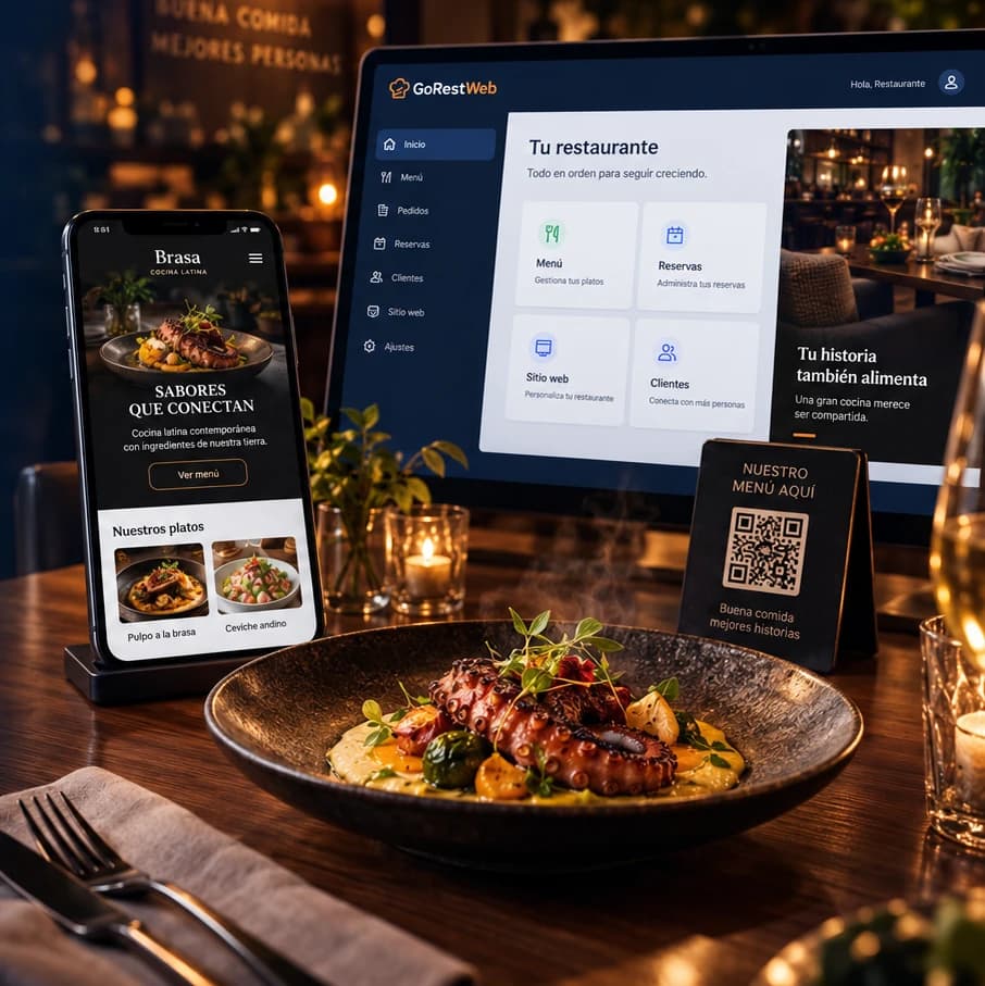 Restaurante con el panel, menú móvil y código QR de GoRestWeb